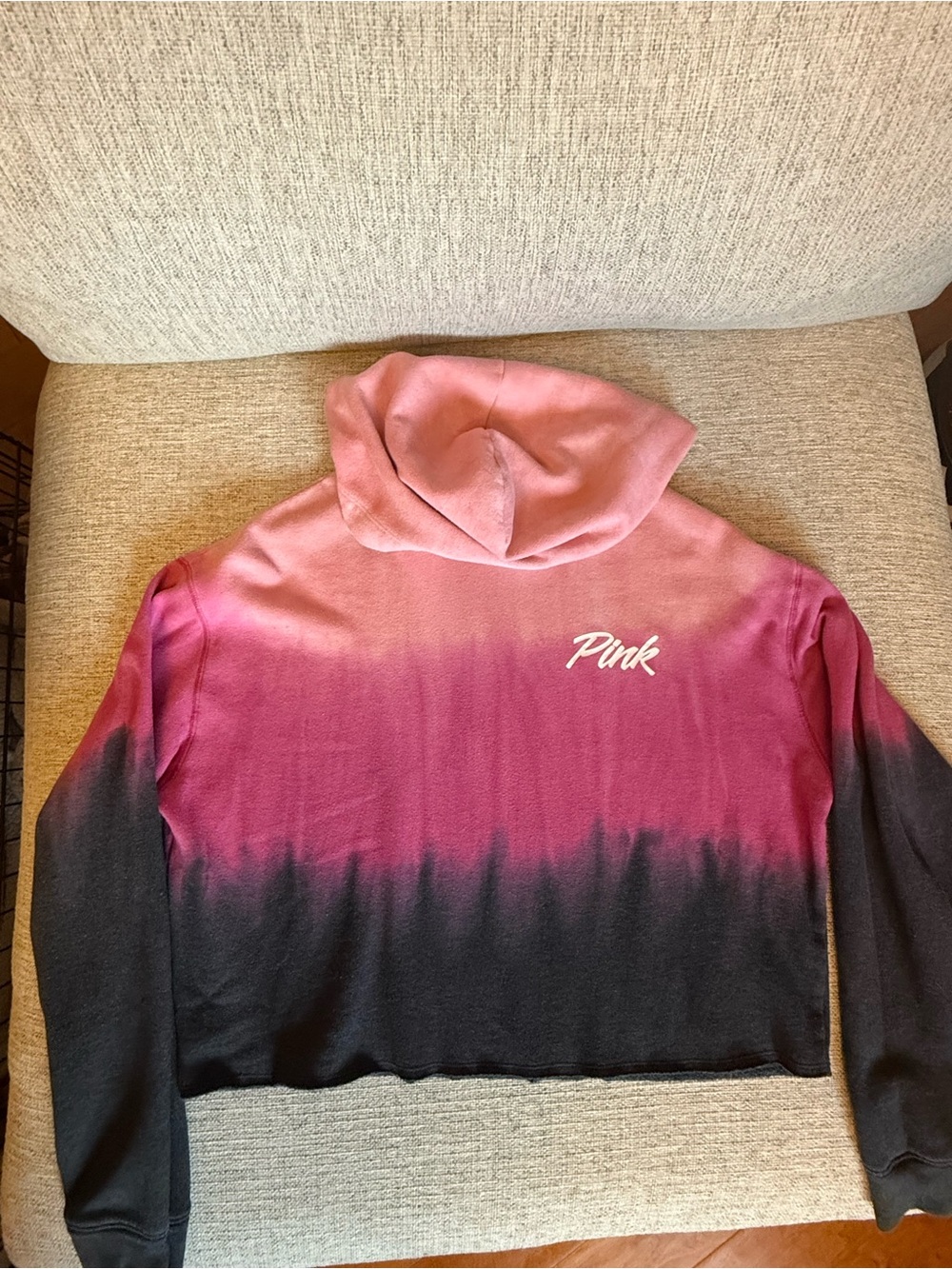 PINK Victoria's Secret Pink to Black Ombre Cropped Hoodie